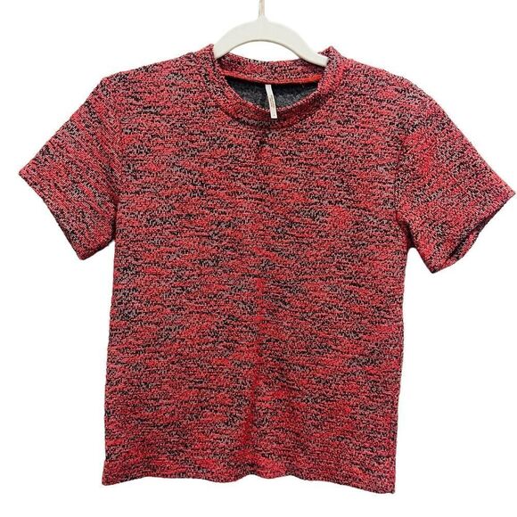 Free People Short Sleeve Tee Tweed Boucle Crop Top casual Size Small - Picture 2 of 7